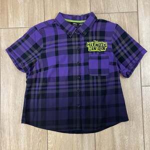 Disney Haunted Mansion Her Universe Flannel Shirt Womens M Purple Plaid NWT